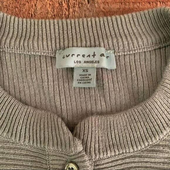 Anthropologie current air green button up cardigan sweater with balloon sleeves - Picture 2 of 6